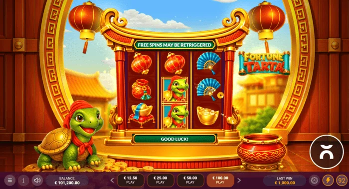 Fortune Tarta – spilskærm med hjul og skildpadde